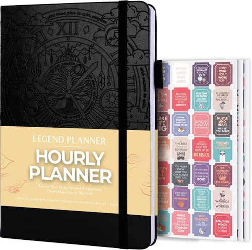 Legend - Agenda por hora sin fecha, planificador diario por hora con ranuras de tiempo, organizador semanal de gestión del tiempo y libro de citas,