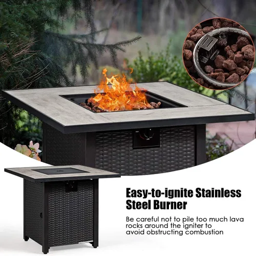 Miniatura 4 de Giantex Mesa para fogata de propano, 30 pulgadas, 50,000 BTU cuadrada de gas con mesa de cerámica, calentador de gas en relieve con roca de lava