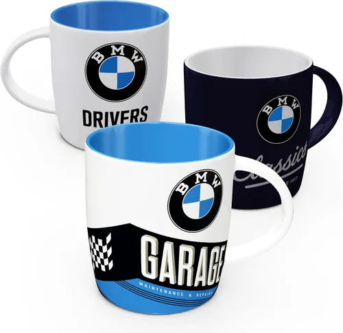 Nostalgic-Art Taza de café retro, 11.2 oz, logotipo de BMW Set 1 (juego de 3) – Idea de regalo para los fanáticos de BMW, producto oficial de