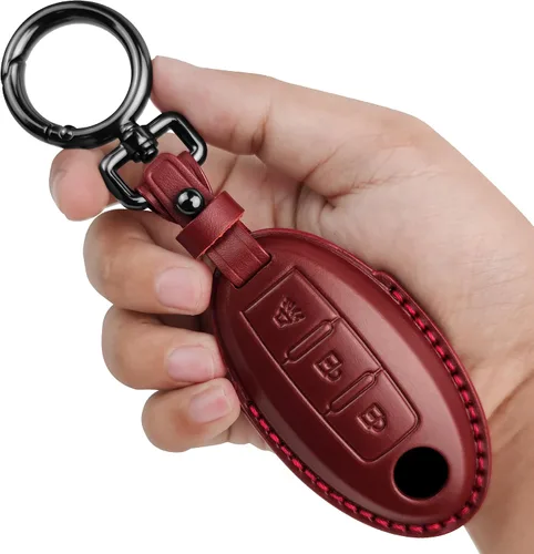 Miniatura 13 de Tukellen Compatible con llave de Nissan, funda de cuero genuino hecha a mano para Altima Pathfinder Armada Murano Maxima Rogue Infinity Smart Remote