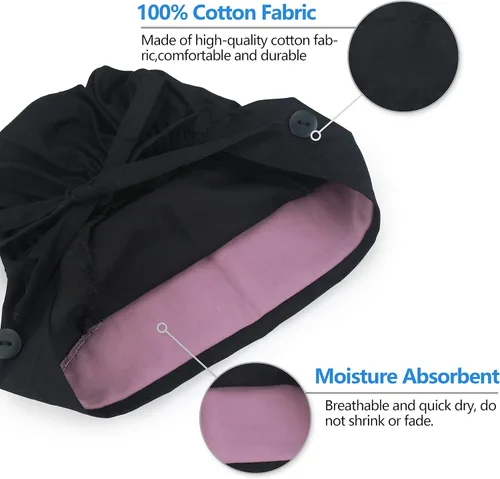 Miniatura 5 de QBA Gorra de trabajo ajustable con botón, gorro forrado de satén, gorro de trabajo de algodón, banda elástica para atar en la espalda, unisex Pt