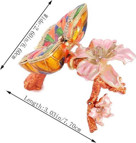 Miniatura 4 de QIFU Pintado a mano esmaltado colorido mariposa joyería baratija caja con bisagras regalo único para la decoración del hogar