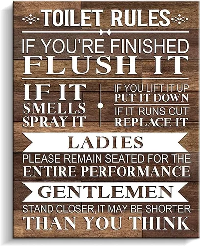 Miniatura 2 de Kas Home Lienzo decorativo para baño, rústico, divertido, reglas de inodoro, letreros enmarcados con fondo de madera, imagen de alta definición