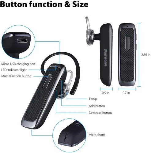 Miniatura 7 de Auricular Bluetooth, manos libres, auricular Bluetooth inalámbrico con 18 horas de reproducción y micrófono con cancelación de ruido para iPhone