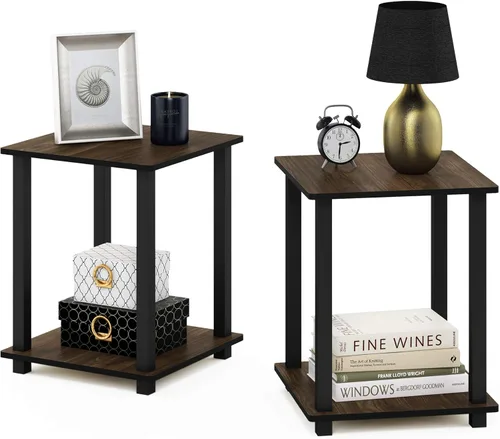 Miniatura 8 de Furinno SIMPLISTIC - Juego de 2 mesas auxiliares, mesa de 2 niveles, mesita de noche, mesita, mesa de luz, fácil montaje, para sala de estar, Roble