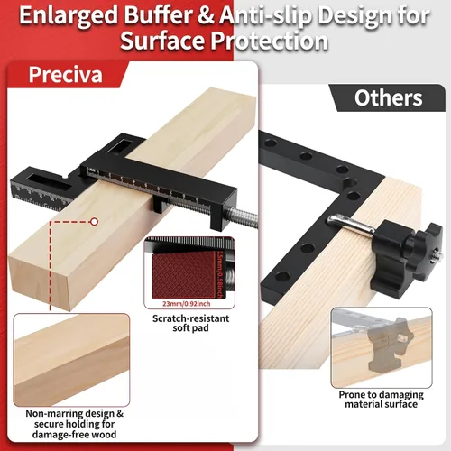 Miniatura 2 de Preciva Abrazaderas de esquina para carpintería, cuadrados de posicionamiento de 90° de 4 x 2 pulgadas con 4 abrazaderas en C, aleación de aluminio