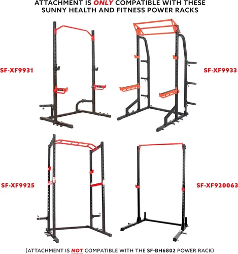 Miniatura 7 de Sunny Health & Fitness Power Cage Squat Rack Upgrade Attachments, Dip Bar, Plate Bar Holder, Belt Squat, J Hook, Lat, Adapter, U Ring, Pull Up Bar