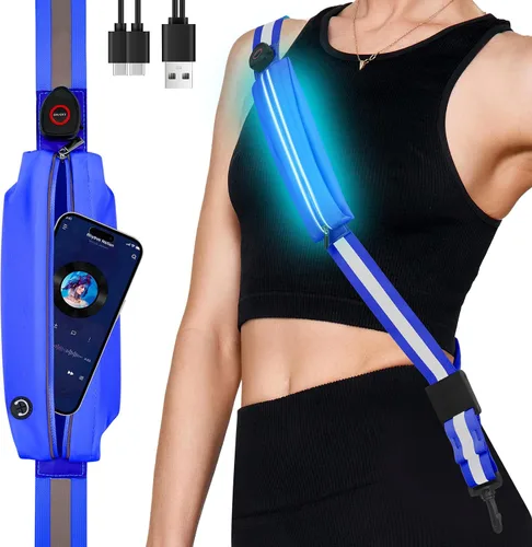 Miniatura 11 de Fitense LED Reflective Belt Sash - 5 Lights Colors & 3 Light Modes High Visibility Night Safety Belt, Rechargeable Light Up Running Gear Adjustable