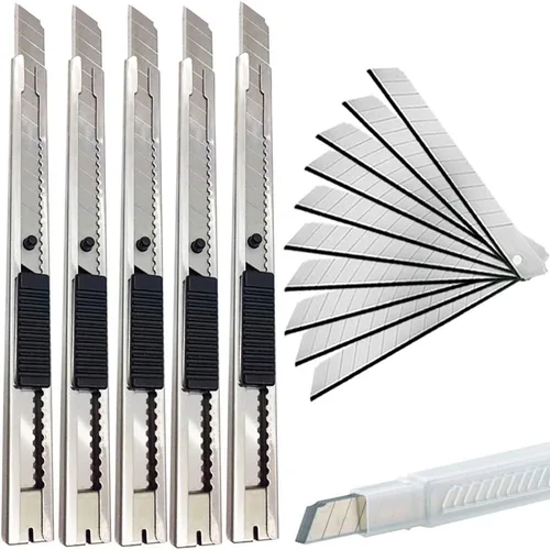 Miniatura 11 de Cuchillo utilitario de 0.354 in a presión, paquete de 3 cortadores retráctiles de alta dureza con 30 cuchillas a presión, cortador de pasatiempos