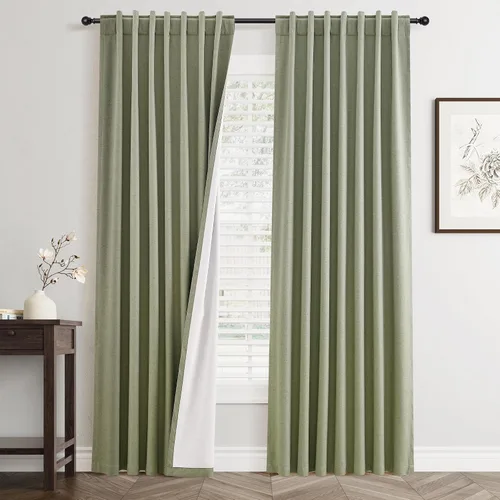 Miniatura 39 de Cortinas Opacas de Lino Beige Blanco de 84 Pulgadas de Largo, Juego de 2 Paneles para Sala de Estar y Dormitorio, Térmicas con Reducción de Ruido