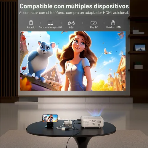 Miniatura 4 de Mini proyector, VOPLLS 1080P Full HD compatible con proyector de video, proyector de cine en casa portátil al aire libre, zoom del 50%, compatible