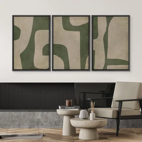 Miniatura 443 de SIGNWIN Lienzo enmarcado para pared, arte con pinceladas de flujo neutro en tonos beige abstractos, ilustraciones, arte moderno, decorativo