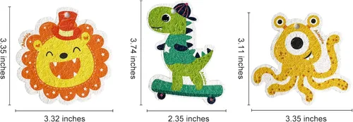 Miniatura 2 de Esponja de pulpa de madera comprimida de 3 piezas, lindo cepillo de esponjas de limpieza reutilizables de doble cara de dibujos animados