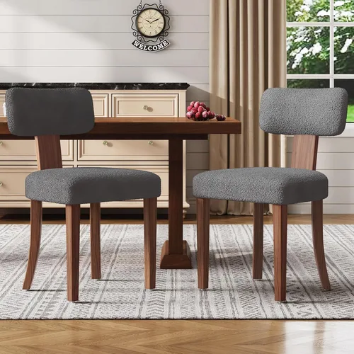 Miniatura 14 de LUXOAK Juego de 2 sillas de comedor modernas de mediados de siglo, sillas de cocina tapizadas de lino con respaldo curvado y patas ajustables