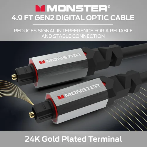 Miniatura 2 de Monster Gen2 Essentials - Cable de audio óptico digital (Toslink, SPDIF), cable de fibra óptica para TV, barra de sonido y sistema de cine en casa