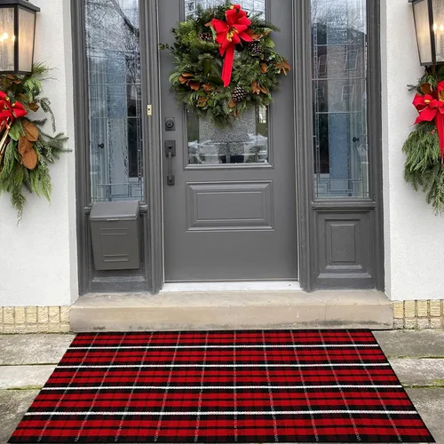 Miniatura 6 de Alfombra de Cuadros Buffalo para Exteriores, 3' x 5' Alfombra de Área de Cuadros Rojos y Negros Navideños para Interiores/Exteriores, Alfombra