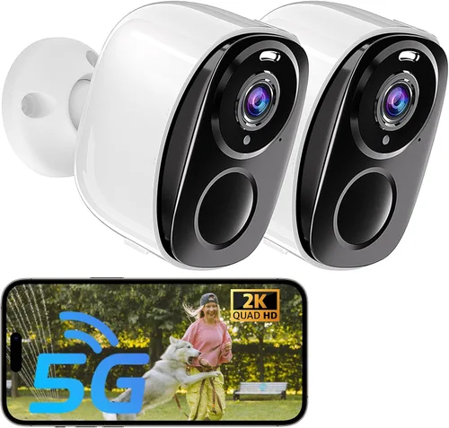 Paquete de 2 cámaras de seguridad inalámbricas 5G y 2.4G para exteriores, cámara 2K para seguridad del hogar con detección de movimiento, foco,