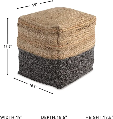 Miniatura 3 de Signature Design by Ashley Sweed Valley Farmhouse - Puf trenzado de yute, 17.5 x 20.25 pulgadas, natural y negro