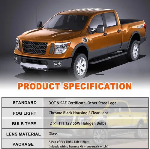 Miniatura 7 de Nixon Offroad Juego de luces antiniebla para Nissan Titan 17-18 y Nissan Titan XD 2016-2019 con bombillas halógenas + kit de arnés de cableado +