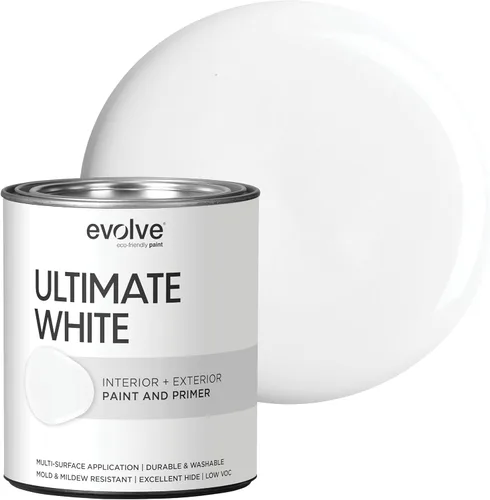 EVOLVE Pintura blanca e imprimación definitiva en uno, blanco cáscara de huevo, 1 cuarto de galón, interior y exterior, cobertura de una capa,