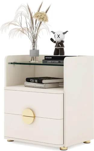 Miniatura 8 de Tribesigns Mesitas de noche, mesa de noche moderna de 2 cajones con espacio de almacenamiento abierto, mesa auxiliar de cama de madera