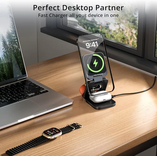 Miniatura 6 de Soporte de cargador inalámbrico 3 en 1, cargador magnético LULULOOK de 15 W, estación de carga rápida inalámbrica para iPhone 16/15/14, cargador