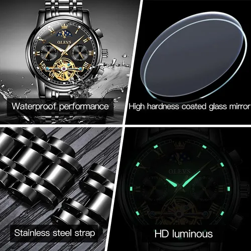 Miniatura 69 de OLEVS Relojes automáticos para hombre, esqueleto mecánico, de lujo, a la moda, reloj de pulsera luminoso impermeable