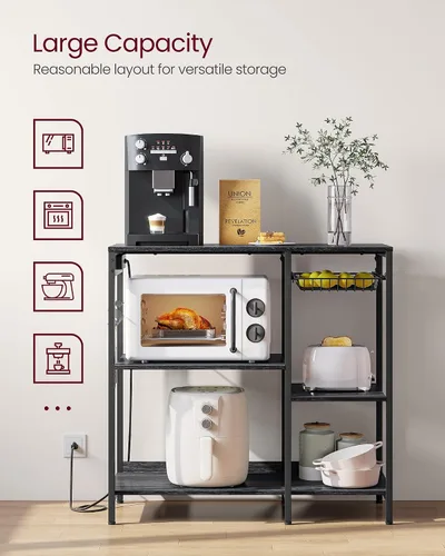 Miniatura 5 de VASAGLE Estante de cocina, soporte para barra de café con estación de carga, 35.6 pulgadas de alto, estantes de almacenamiento, canasta de alambre