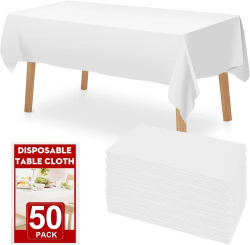 Miniatura 14 de RowinsyDD Paquete de 30 manteles de plástico negro desechables, 54 x 108 pulgadas, manteles de plástico para mesas rectangulares, mantel desechable