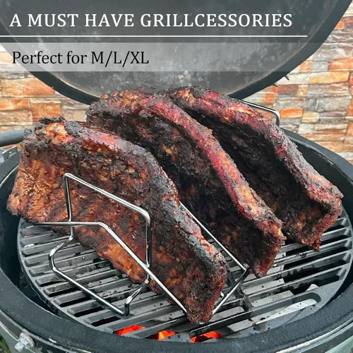 Miniatura 4 de Estante para asar pavo en forma de V, estante de costillas de acero inoxidable para ahumar y asar a la parrilla, estante de pavo de doble