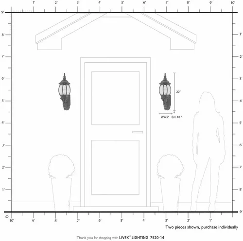 Miniatura 9 de Livex Lighting 7520-04 Farol de pared para exteriores con pantallas de vidrio biselado transparente, negro, 21 x 7 x 21 pulgadas