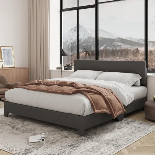 Miniatura 9 de Allewie - Base de cama Queen con cabecero tapizado ajustable, cama plataforma con listones de madera, base de colchón resistente, no necesita Gris