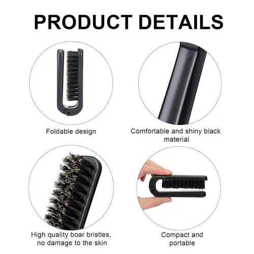 Miniatura 4 de 2 piezas de cepillo plegable de viaje con cerdas de jabalí, bolsillo plegable, rango antiestático, mini herramienta de peinado para barba y cabello