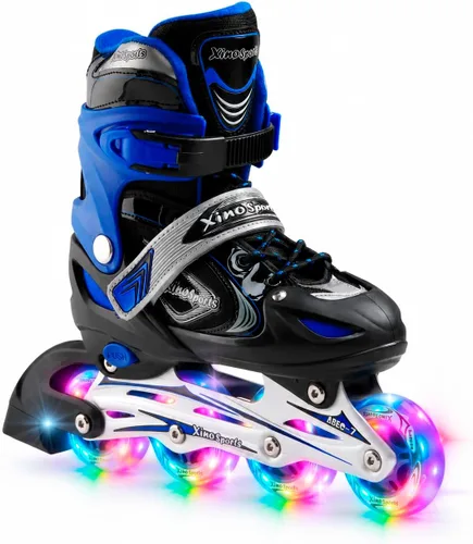Xino Sports Patines en línea para niños y niñas – Patines ajustables con ruedas iluminadas LED – Patines juveniles para interiores y exteriores Azul