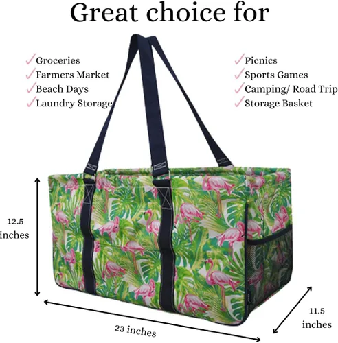 Miniatura 428 de NGIL Bolsa de comestibles reutilizable extra grande plegable de gran tamaño para comestibles, almacenamiento, picnic, playa, Bronco-negro occidental