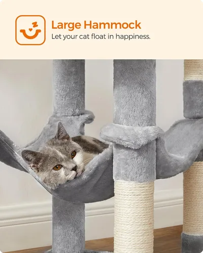 Miniatura 7 de Feandrea - Árbol para gatos de varios niveles para interiores, torre para gatos tipo condominio con 4 postes para rascar, 2 posaderos, hamaca y claro