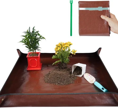 Miniatura 11 de Alfombrilla grande de 39.5" X 31.5" para trasplantar plantas de interior y control de tierra, bandeja portátil para macetas, regalos de plantas