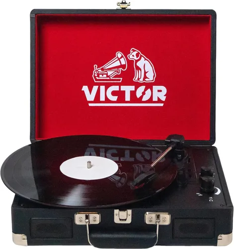 Miniatura 12 de VICTOR Metro - Tocadiscos portátil de maleta de 3 velocidades con doble entrada y salida Bluetooth y altavoces estéreo integrados, rojo (VSRP-800-RD)
