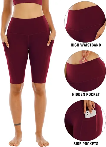 Miniatura 3 de WHOUARE Paquete de 4 pantalones cortos de yoga con bolsillos para mujer, cintura alta, atléticos, correr, entrenamiento, gimnasio, control de abdomen