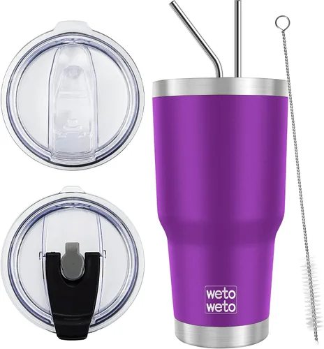 Miniatura 27 de WETOWETO - Vaso de 30oz, taza de viaje con aislamiento al vacío de acero inoxidable, taza de café y agua con recubrimiento en polvo de doble pared