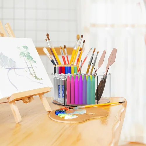 Miniatura 6 de Organizador de Lápices y Bolígrafos de Acrílico Absonic, Porta Lápices Giratório de 360 Grados, Organizador de Ceras para Niños, Organizador