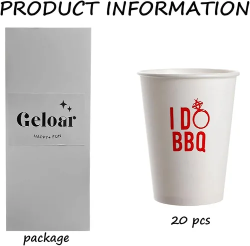 Miniatura 3 de I Do BBQ - Vasos de papel desechables para fiestas, paquete de 20 unidades, 9 onzas, color rojo, tazas para beber para boda, ensayo, cena