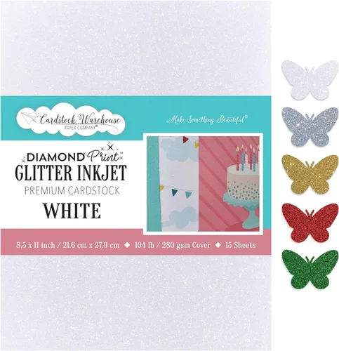 Miniatura 12 de Cardstock Warehouse Diamond Print Inkjet Glitter - Papel de cartulina con purpurina dorada de alta calidad, 15 hojas, 8.5 x 11 pulgadas, 104 Dorado