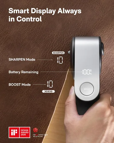 Miniatura 5 de HOTO EdgeFlow - Tijeras eléctricas inalámbricas, hoja de titanio autoafilable, cortador de cartón eléctrico de pantalla inteligente, modo de impulso