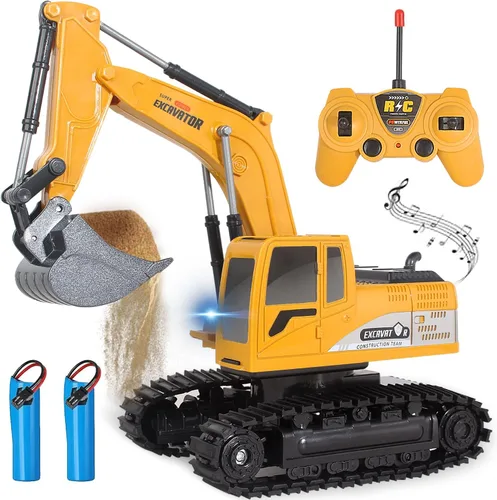 Miniatura 11 de Jiakora - Camión volquete con control remoto para niños, vehículo de construcción RC de 2.4GHz con luces LED, función de volcado de 45°, 2