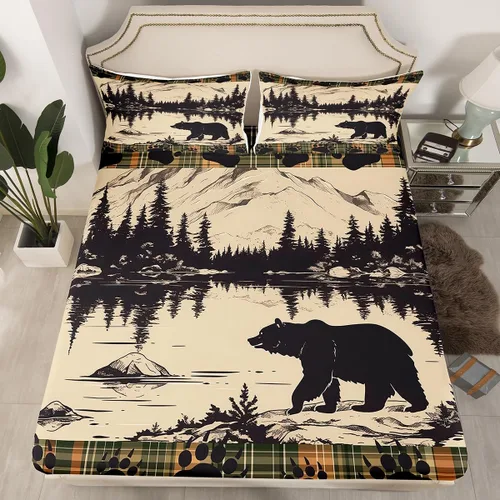Miniatura 15 de Sábanas de oso de caza para niños y adolescentes, juego de cama rústico occidental de vida silvestre, sábana bajera para niños y niñas, sábanas