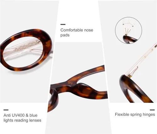 Miniatura 6 de AMOMOMA Anteojos de lectura ovalados para mujer, diseño moderno con bloqueo de luz azul, bisagra de resorte, para lectores elegantes AM6222