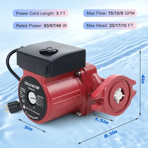 Miniatura 2 de BACOENG Bomba de recirculación de agua caliente con brida FNPT de 115 V, 1 pulgada, bomba de circulación conmutable de 3 velocidades para caldera