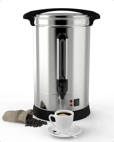 Miniatura 8 de TROPOW Urna de café de 100 tazas, 18 L/4.8 galones de acero inoxidable de gran capacidad, dispensador de bebidas calientes y café caliente