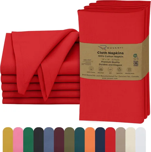 Miniatura 30 de Ruvanti - Servilletas de tela, paquete de 6, 45x45 centímetros, 100% algodón, lavables, suaves y absorbentes, perfectas para bodas, cenas de Belleza